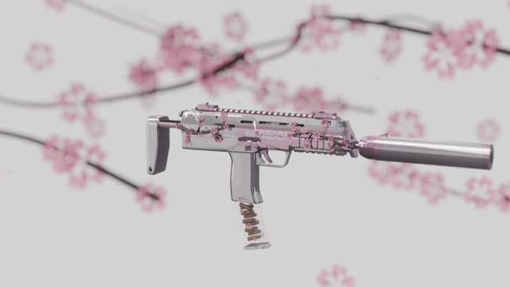 The finished Blossom skin among the cherry blossoms